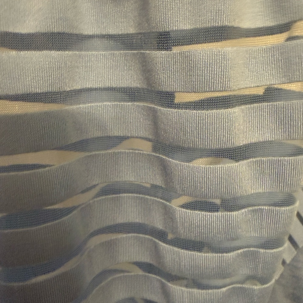 Meufam Light Blue V-Neck Top Sheer Stripe Sleeves Stretch Blouse M - Picture 5 of 7